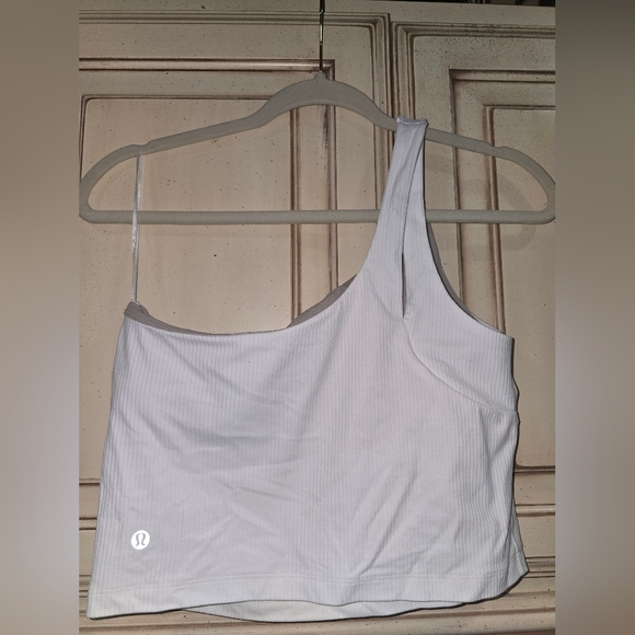 Lululemon Ribbed Nulu Asymmetrical Yoga Tank Top Light Support A/B Cup Bone 10 - Picture 11 of 12